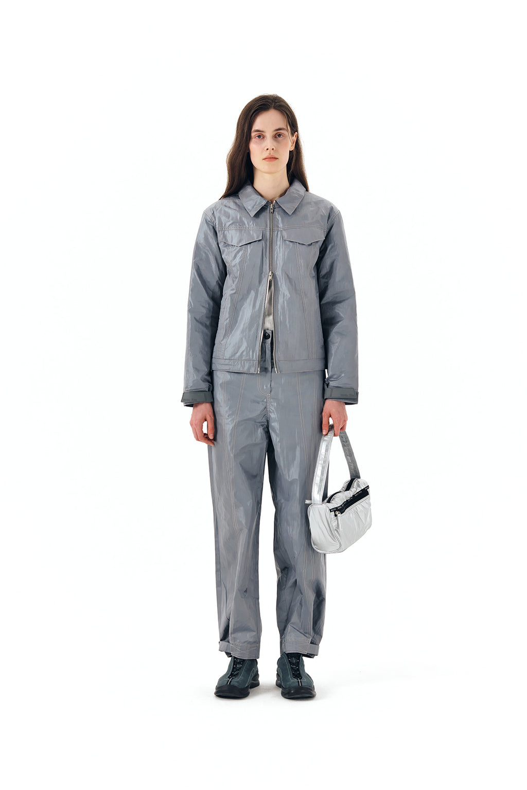 Matin Kim - Stitch Detailed Trucker Pants (Grey) product image 5 | TRAB K-Fashion Australia