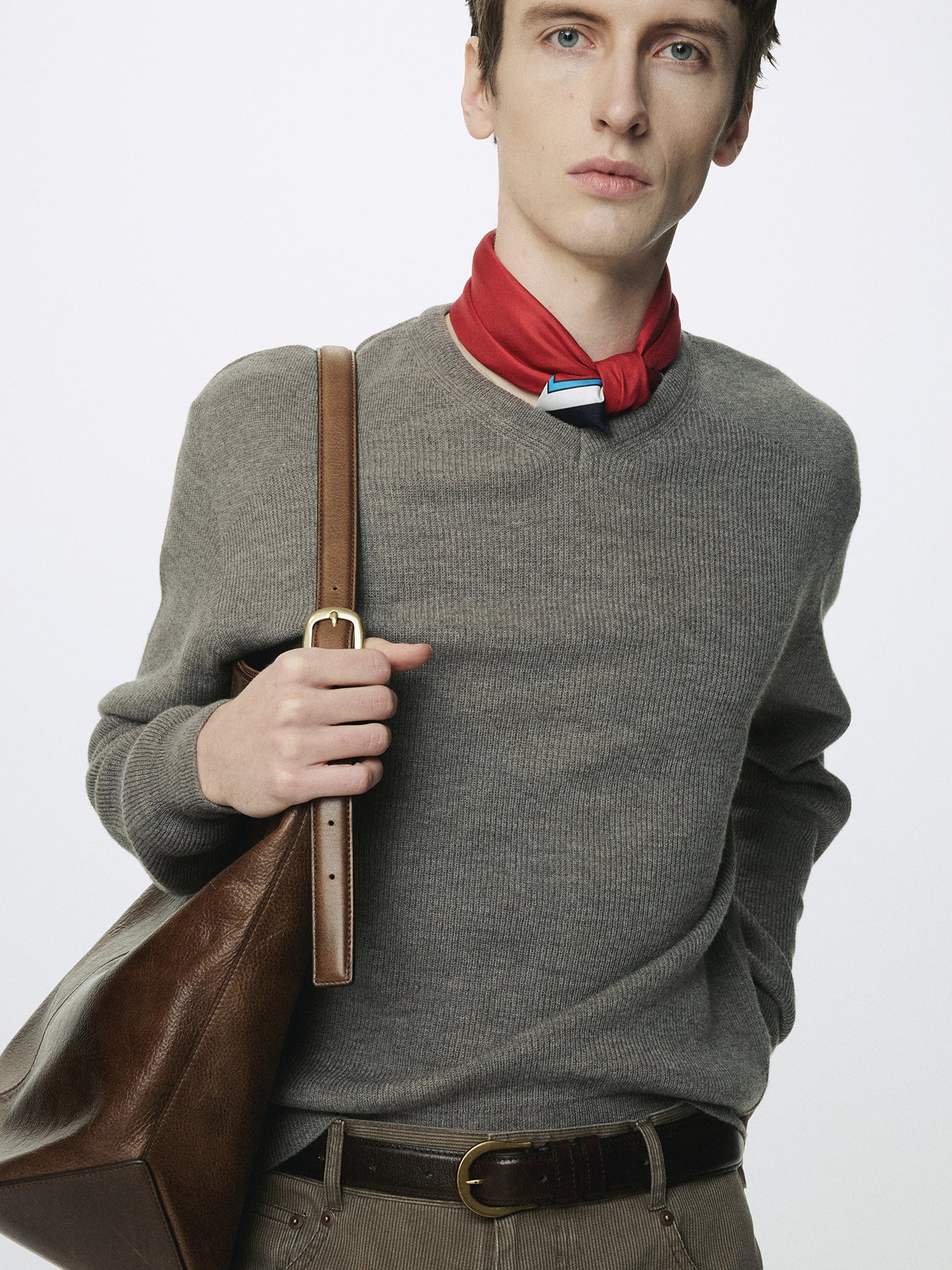 Tonywack - Super Fine Wool Commando V-Neck Knit (Taupe Melange) product image 1 | TRAB K-Fashion Australia
