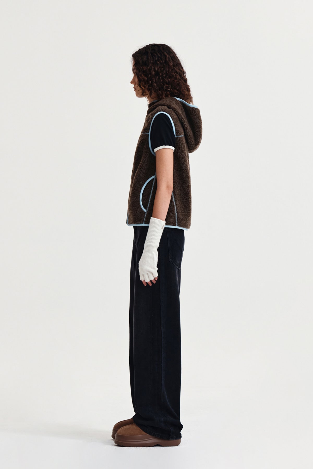 Matin Kim - Fleece Hoody Vest (Dark Brown) product image 6 | TRAB K-Fashion Australia