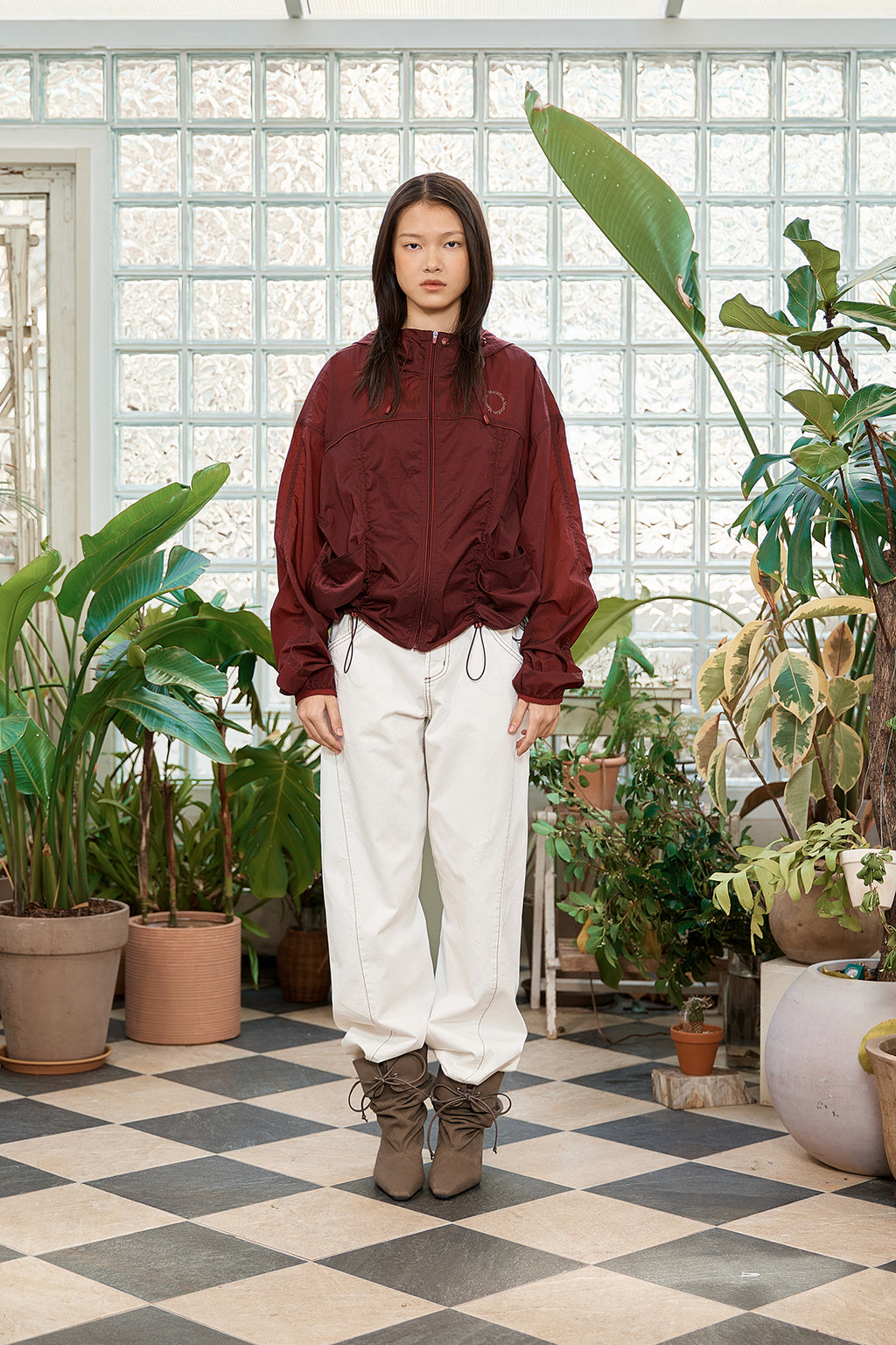 Matin Kim - Hoody Point Crop Light Windbreaker (Burgundy) product image 7 | TRAB K-Fashion Australia