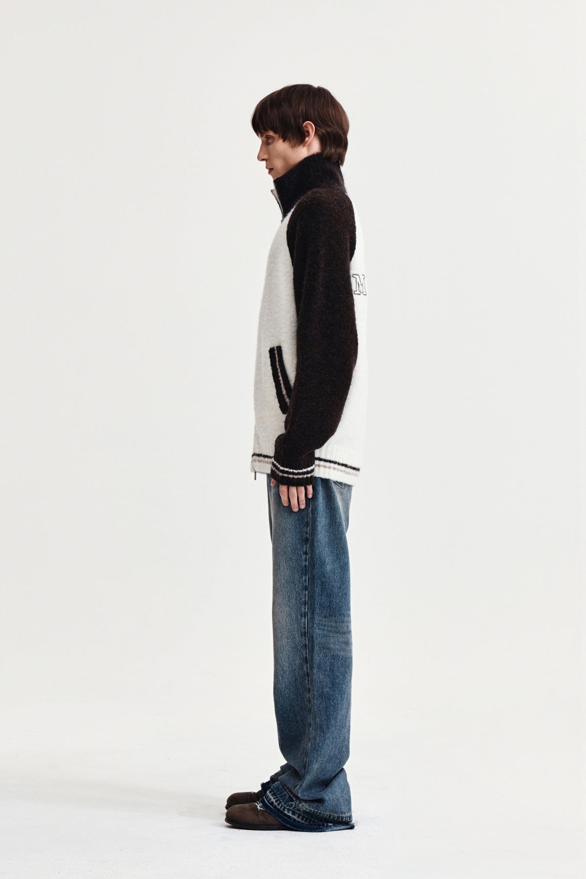 Matin Kim - High Neck Raglan Knit Zip Up (Dark Brown) product image 6 | TRAB K-Fashion Australia