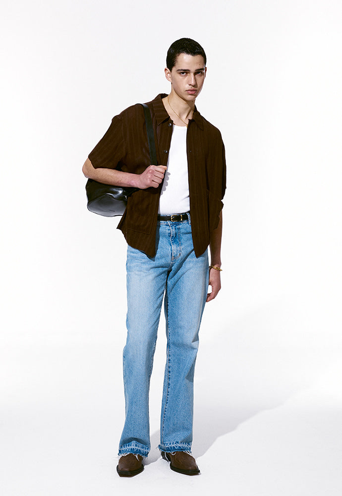 Tonywack - Cotton Linen Textured Stripe Shirt (Brown) product image 1 | TRAB K-Fashion Australia