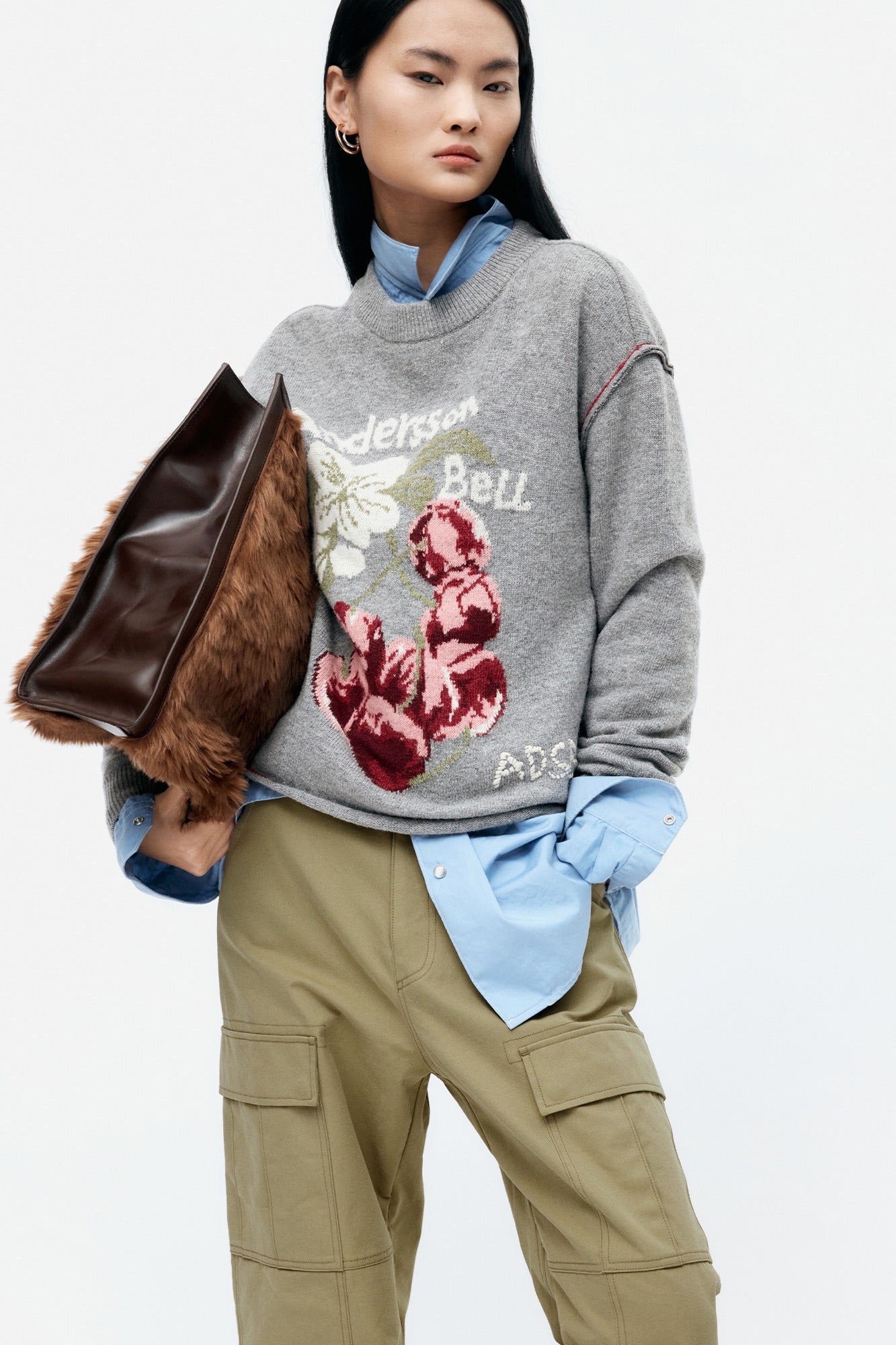 Andersson Bell - Fruit Intarsia Crewneck Sweater (Grey) product image 1 | TRAB K-Fashion Australia