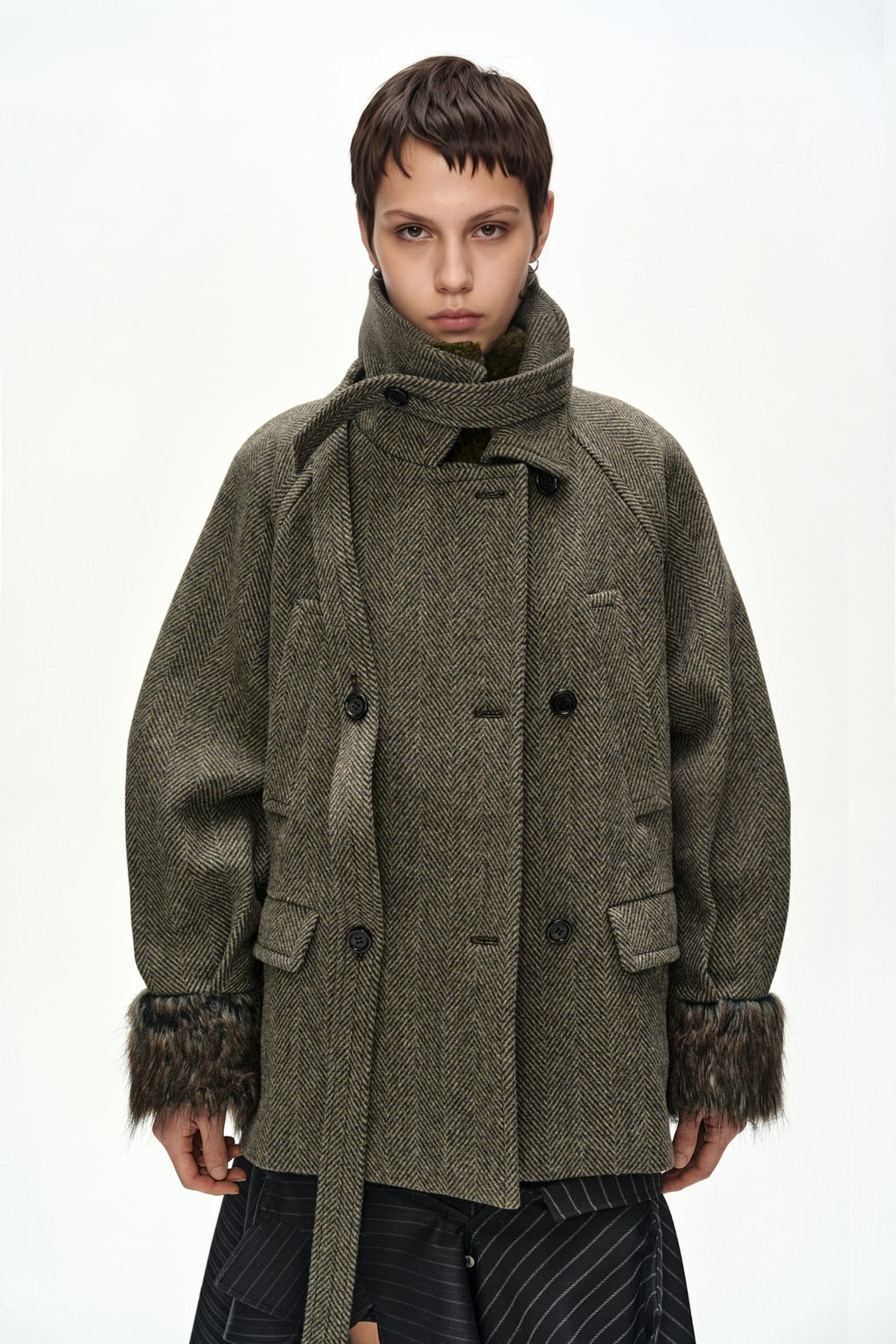 Andersson Bell - Fur Cuff High Neck Coat (Brown) product image 6 | TRAB K-Fashion Australia