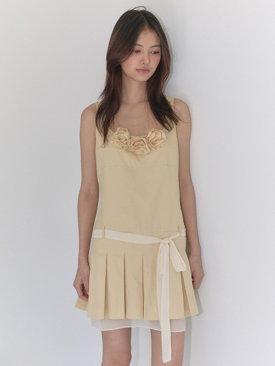 Margarin Fingers - Belted Pleats One-Piece (butter) product image 1 | TRAB K-Fashion Australia