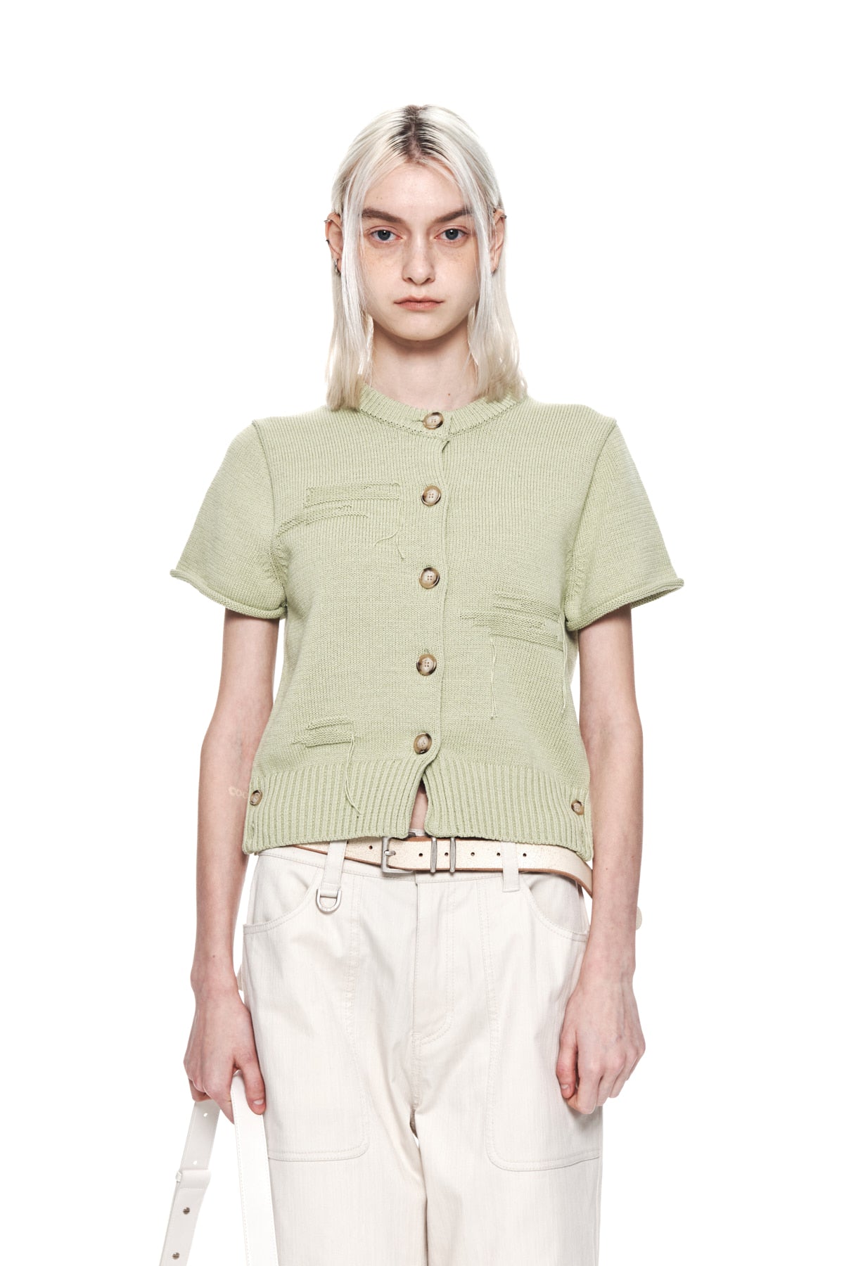 Matin Kim - Damage Round Half Cardigan (Light Green) product image 5 | TRAB K-Fashion Australia