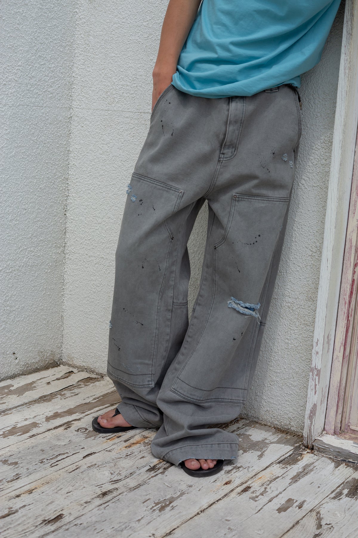 Matin Kim - Vintage Painting Carpenter Pants (Grey) product image 11 | TRAB K-Fashion Australia