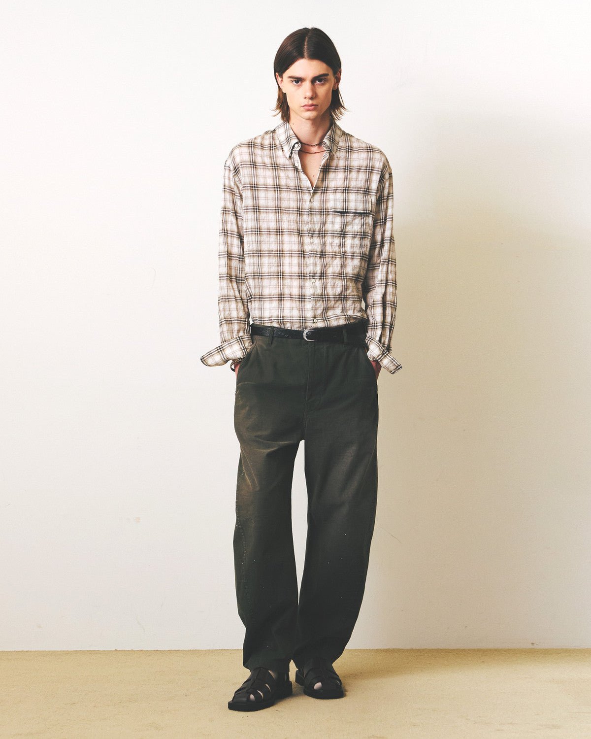 Eastlogue - Holiday Shirts (Beige & Black Check) product image 1 | TRAB K-Fashion Australia