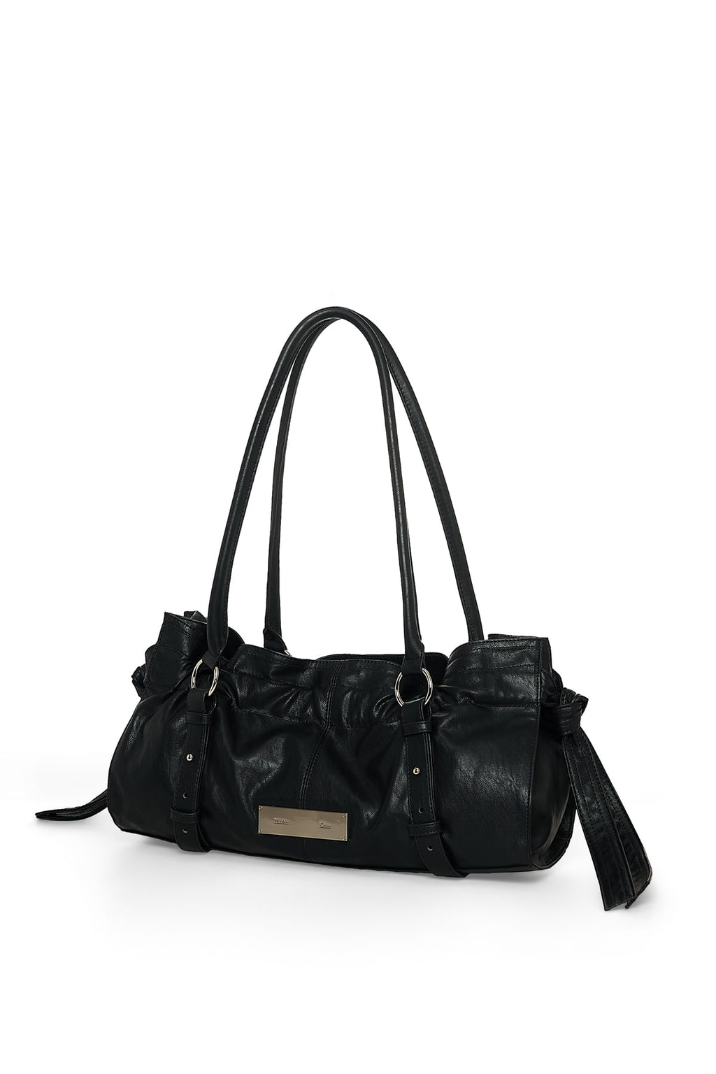 Matin Kim - Shirring Tie Buckle Shoulder Bag (Black) product image 6 | TRAB K-Fashion Australia