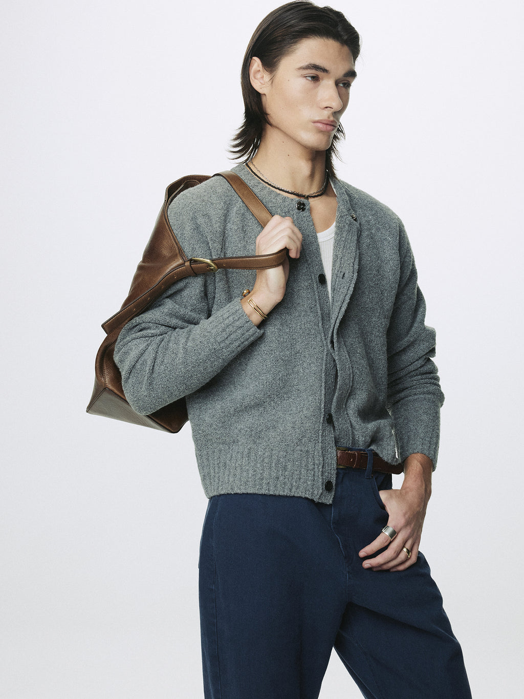 Tonywack - Placket Button Down Knit Cardigan (Melange Grey) product image 6 | TRAB K-Fashion Australia