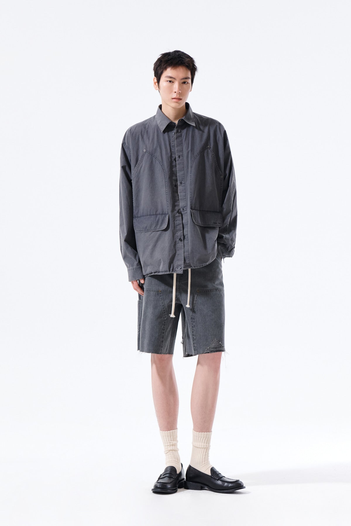 Matin Kim - Washed Cotton Drawstring Shirt (Charcoal) product image 9 | TRAB K-Fashion Australia