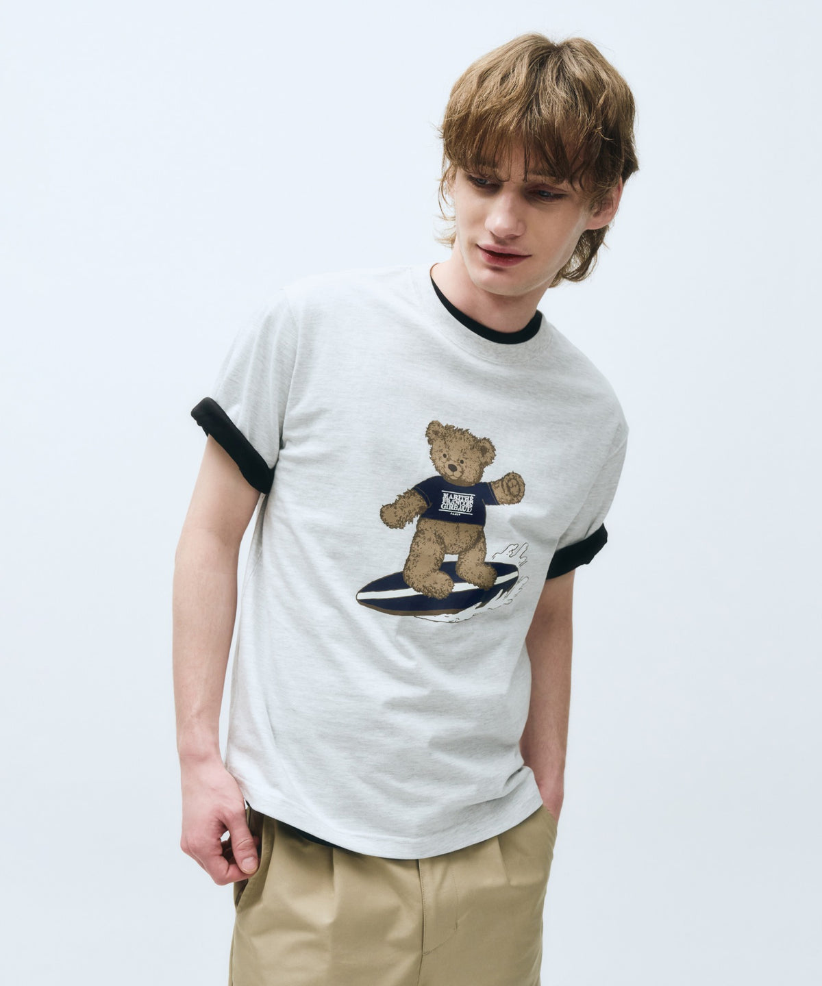Marithe & Francois Girbaud - Surfing Doodle Bear Tee (Light Heather Gray) product image 1 | TRAB K-Fashion Australia