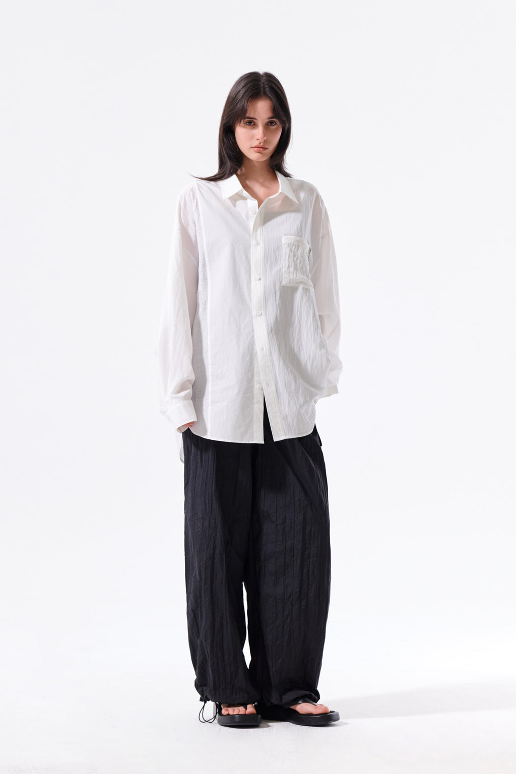 Matin Kim - Nylon Crinkle Wide Pants (Black) product image 8 | TRAB K-Fashion Australia