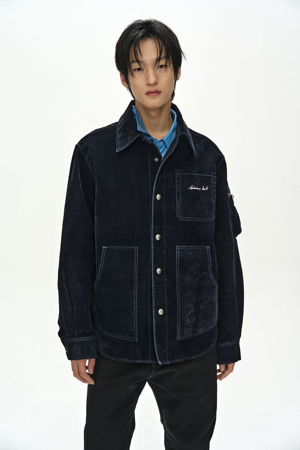 Andersson Bell - Flock Velvet Padded Shirt (Navy) product image 5 | TRAB K-Fashion Australia