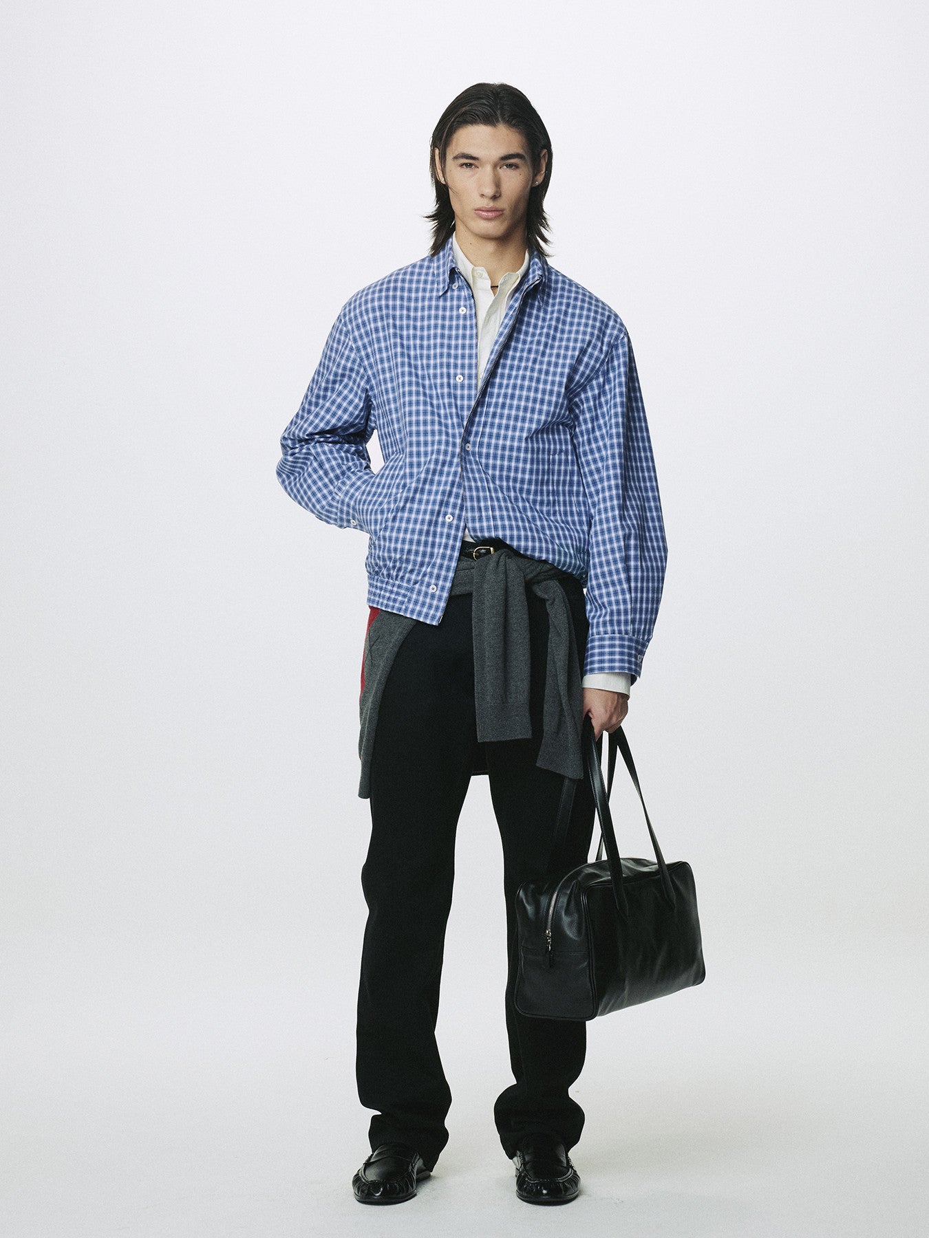 Tonywack - Checked Cotton Button-Down Blouson (Blue) product image 1 | TRAB K-Fashion Australia