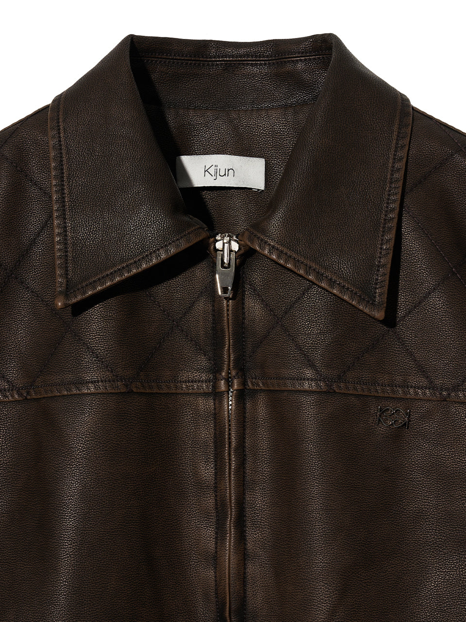Kijun - Faux-Leather Stitched Jacket (Dark Brown) product image 8 | TRAB K-Fashion Australia