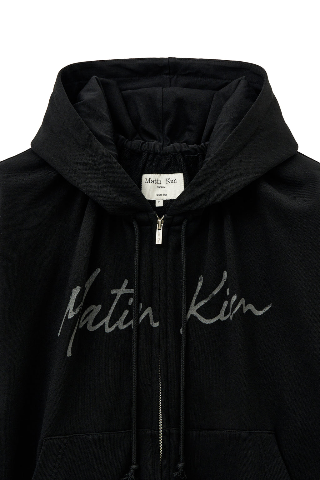 Matin Kim - Drawstring Point Zip Up Hoody (Black) product image 3 | TRAB K-Fashion Australia