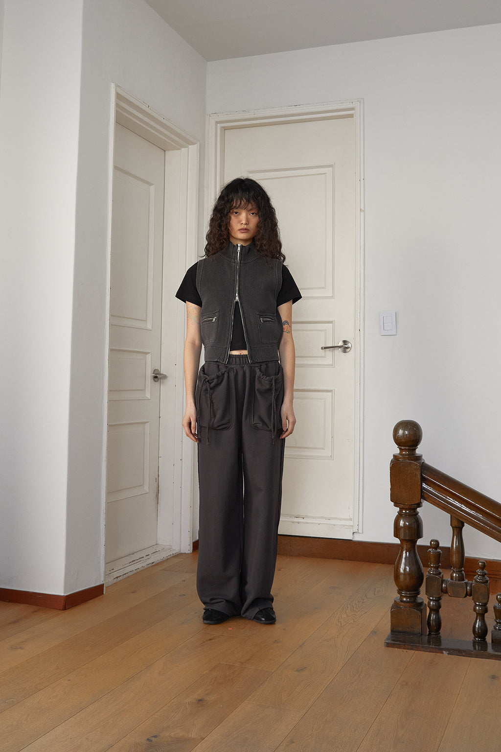 Matin Kim - Logo Point Washed Knit Vest (Charcoal) product image 7 | TRAB K-Fashion Australia