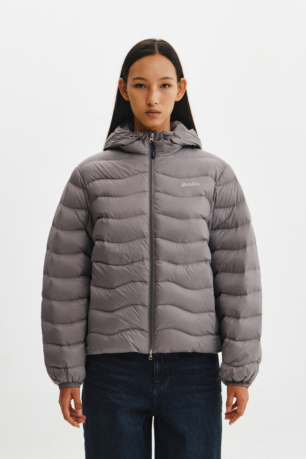 Matin Kim - Flowing Quilted Hoody Down Jumper (Light Grey) product image 7 | TRAB K-Fashion Australia