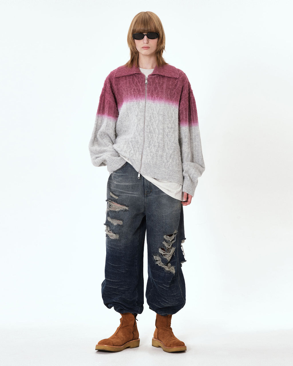 Ader Error - Rowy knit zip-up (Grey) product image 1 | TRAB K-Fashion Australia