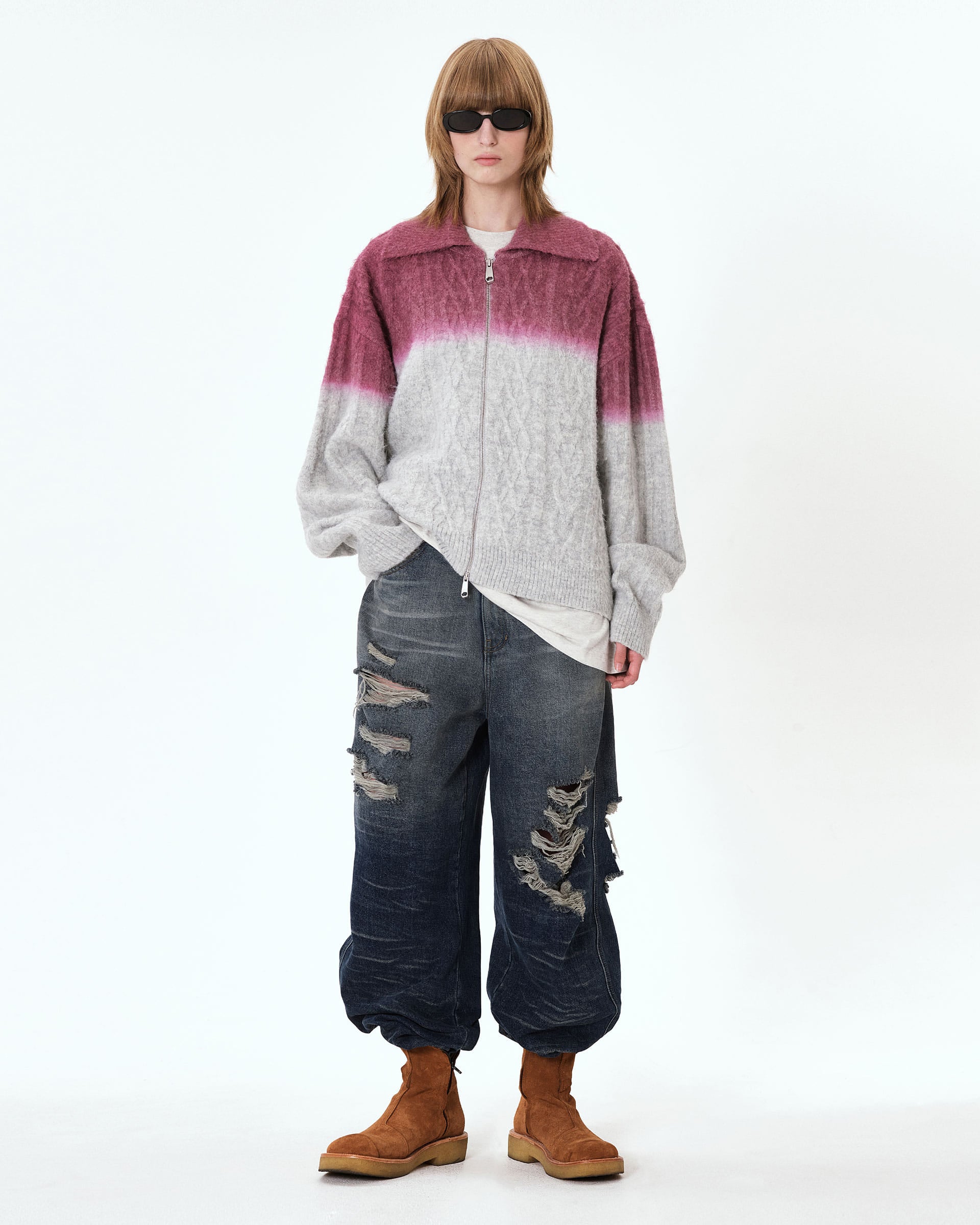 Ader Error - Rowy knit zip-up (Grey) product image 1 | TRAB K-Fashion Australia