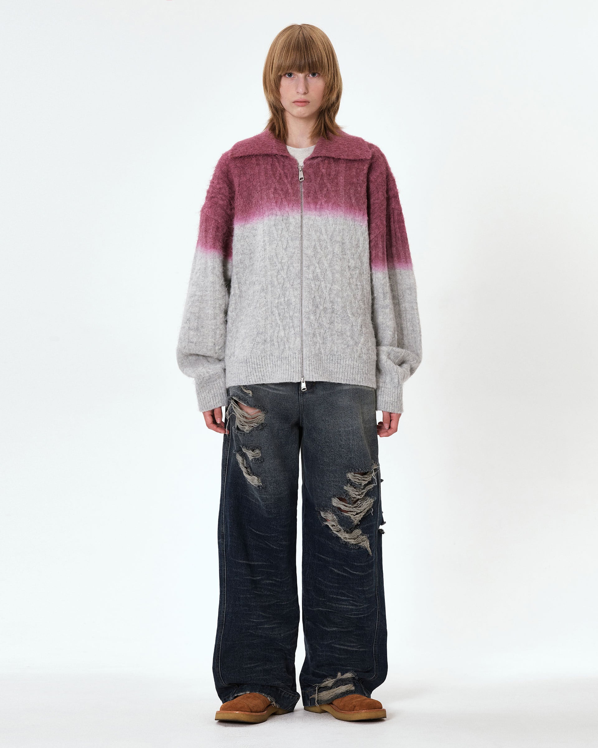 Ader Error - Rowy knit zip-up (Grey) product image 3 | TRAB K-Fashion Australia