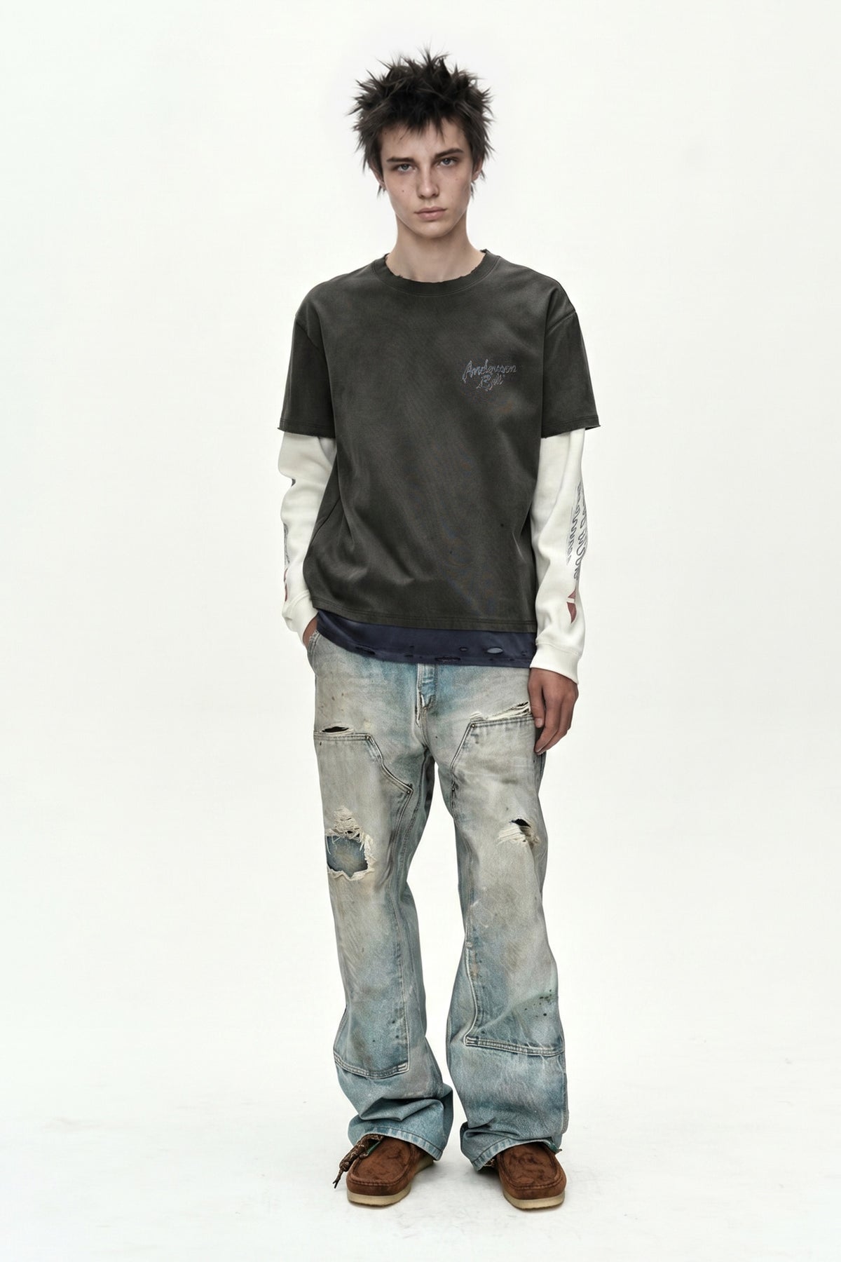 Andersson Bell - Distress Layered Long Sleeve T-Shirt (Charcoal) product image 2 | TRAB K-Fashion Australia