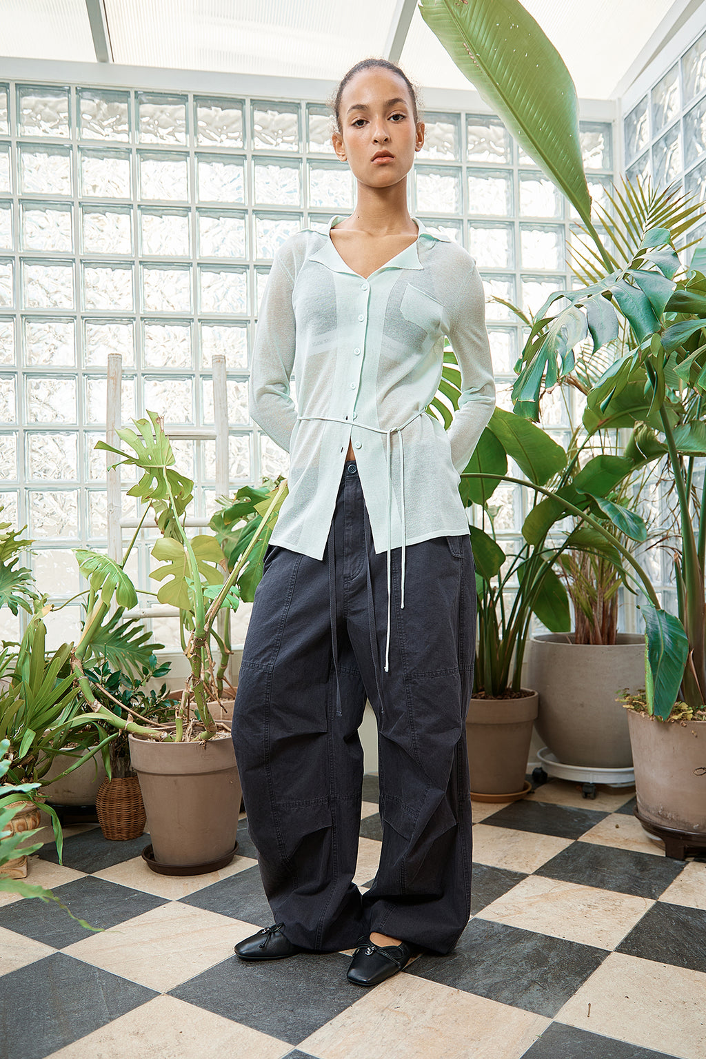 Matin Kim - String Point Plain Long Cardigan (Mint) product image 12 | TRAB K-Fashion Australia