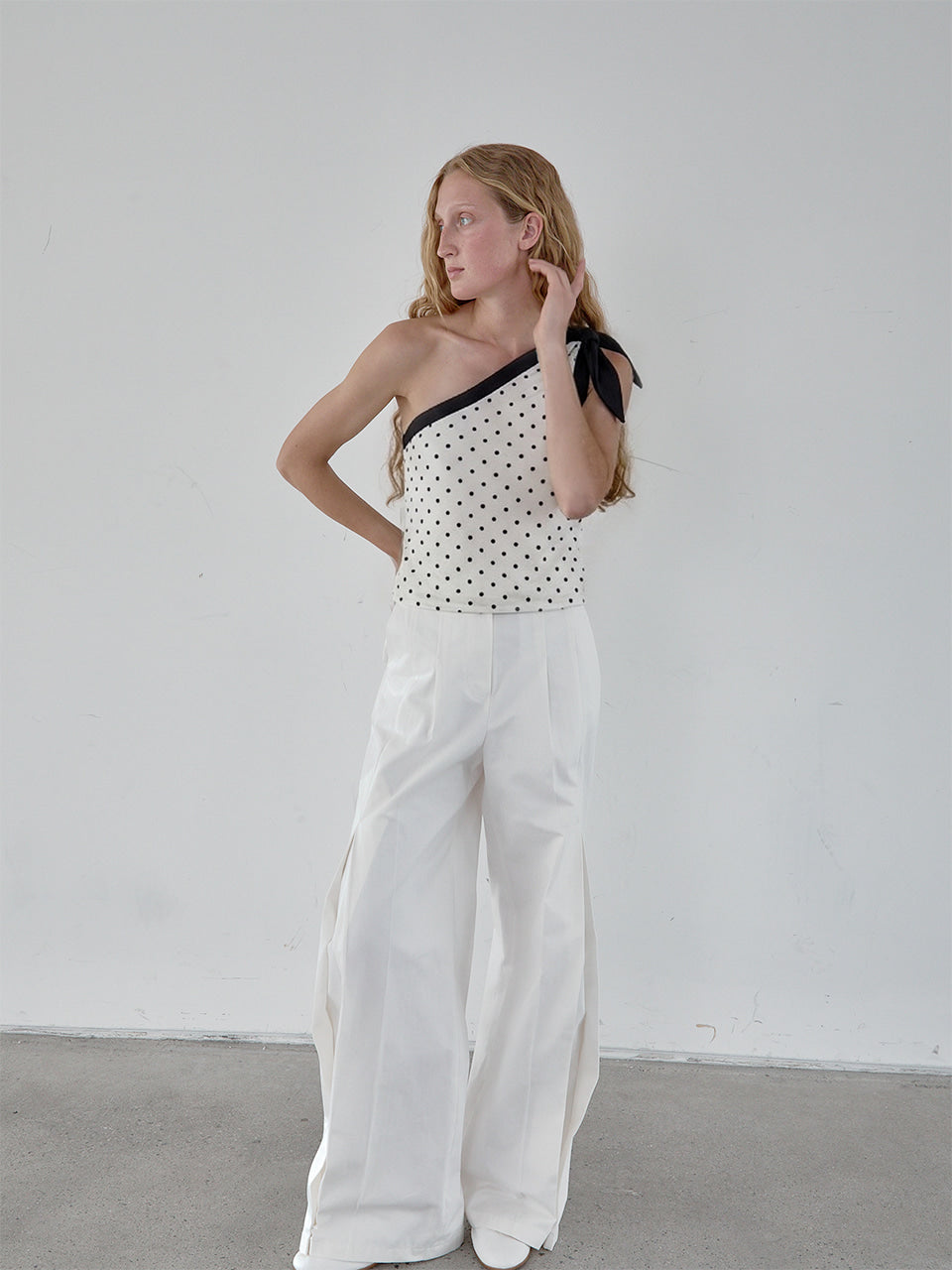 Kijun - [Ships 18 June] Polka Dot Scarf Top (Ivory) product image 2 | TRAB K-Fashion Australia