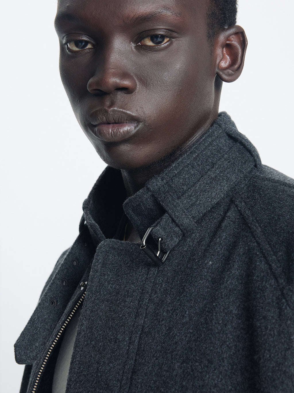Tonywack - Wool Flannel Belted Stand Collar Bomber (Charcoal Anthracite) product image 6 | TRAB K-Fashion Australia