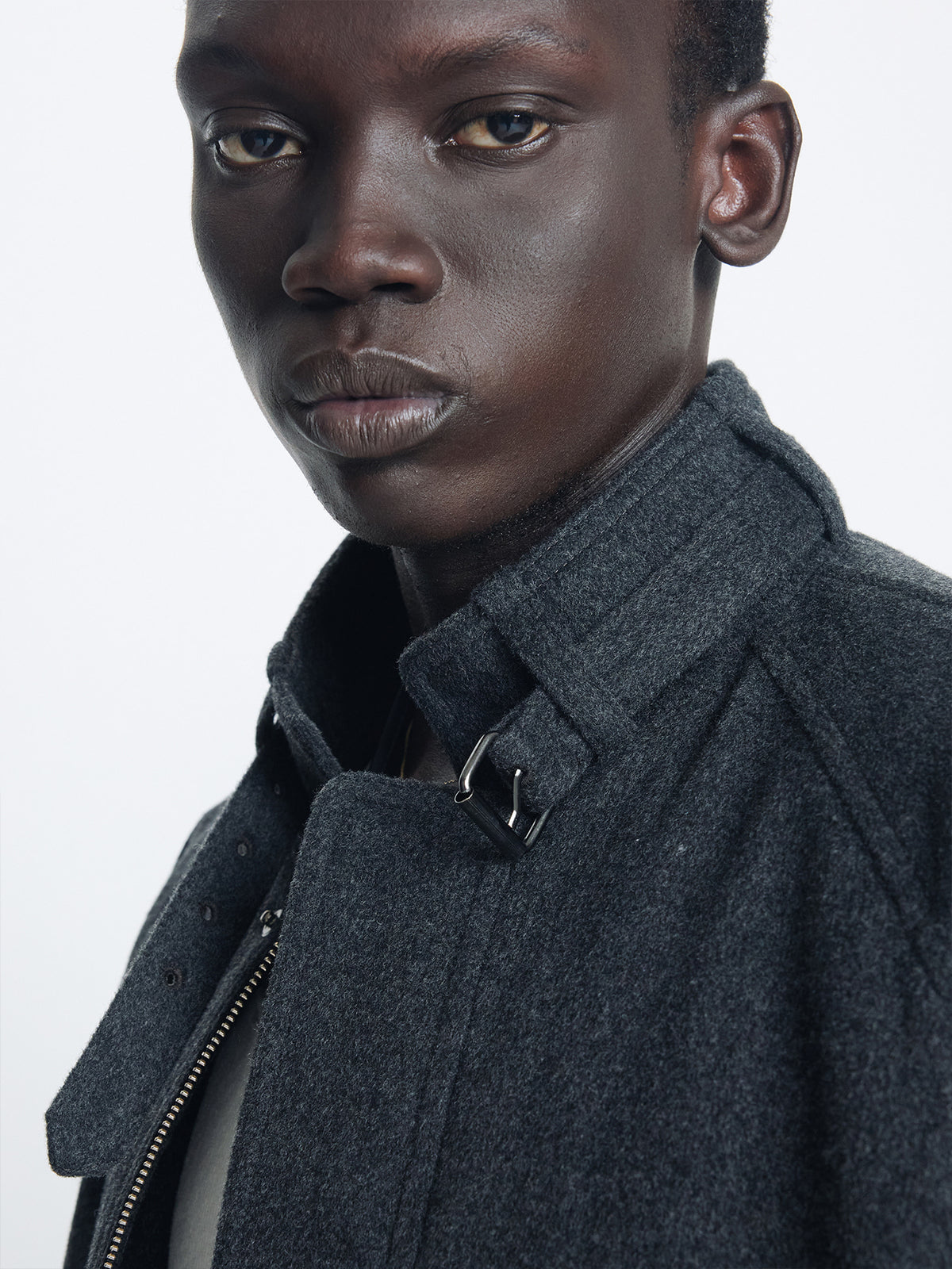 Tonywack - Wool Flannel Belted Stand Collar Bomber (Charcoal Anthracite) product image 6 | TRAB K-Fashion Australia