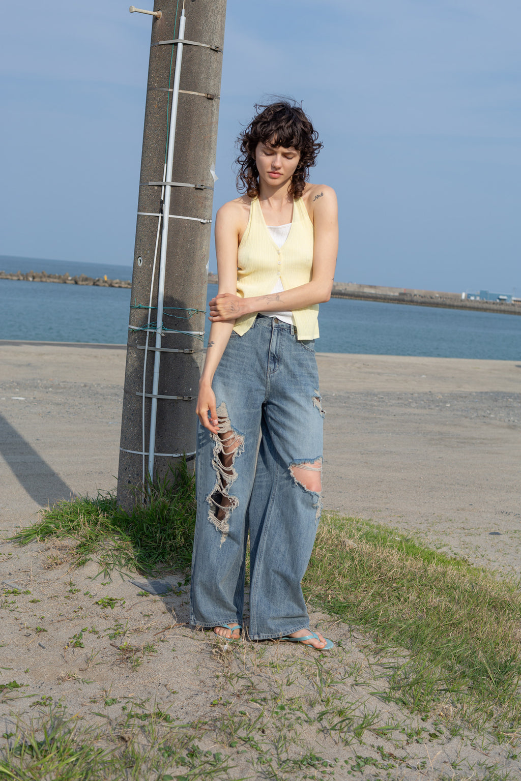 Matin Kim - Layered Button Halter Neck Top (Light Yellow) product image 11 | TRAB K-Fashion Australia