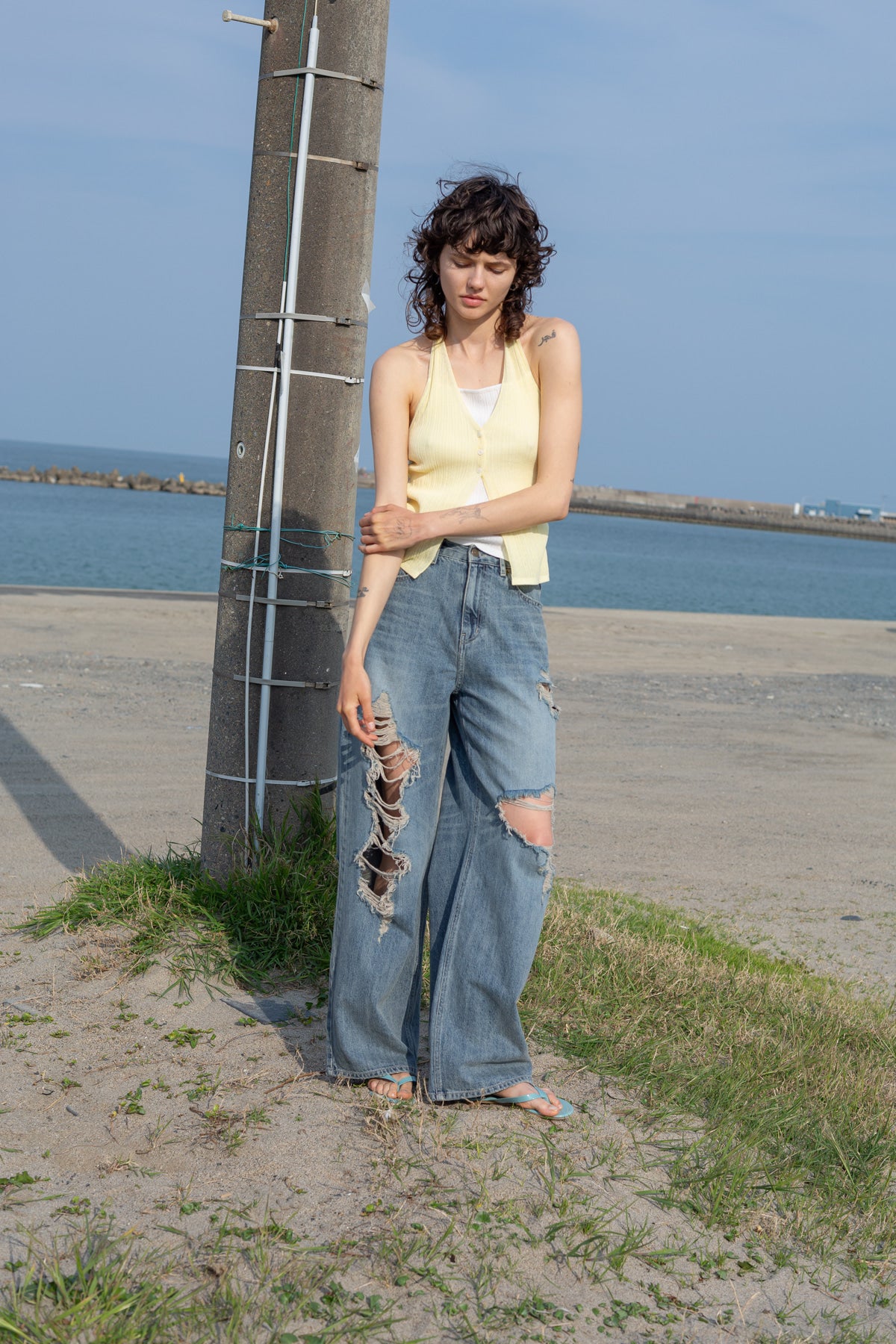 Matin Kim - Layered Button Halter Neck Top (Light Yellow) product image 11 | TRAB K-Fashion Australia