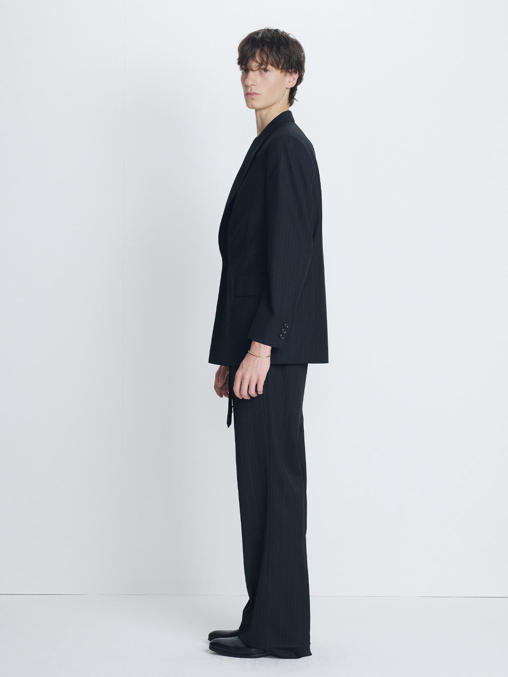 Tonywack - Pinstriped Wool Tailored Wrap Blazer (Black Pinstripe) product image 3 | TRAB K-Fashion Australia