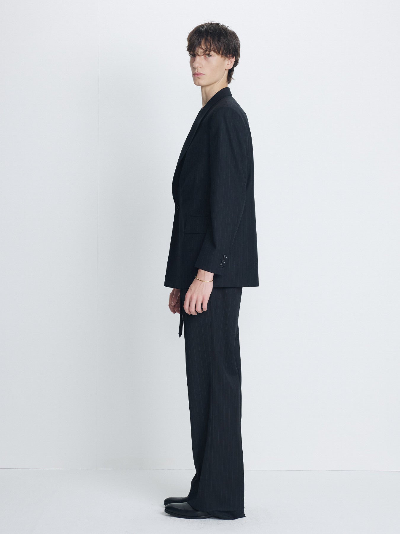 Tonywack - Pinstriped Wool Tailored Wrap Blazer (Black Pinstripe) product image 3 | TRAB K-Fashion Australia