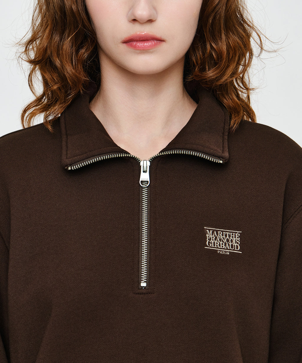 Marithe & Francois Girbaud - Small Classic Logo Half Zipup Sweatshirt (Dark Brown) product image 4 | TRAB K-Fashion Australia
