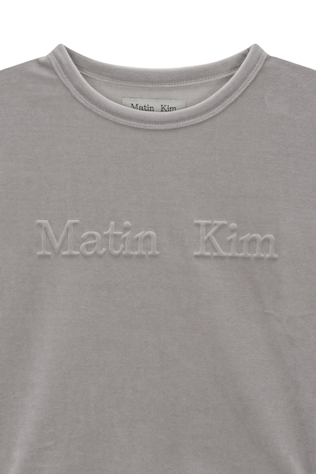 Matin Kim - Logo Emboss Velvet Crop Top (Light Grey) product image 3 | TRAB K-Fashion Australia