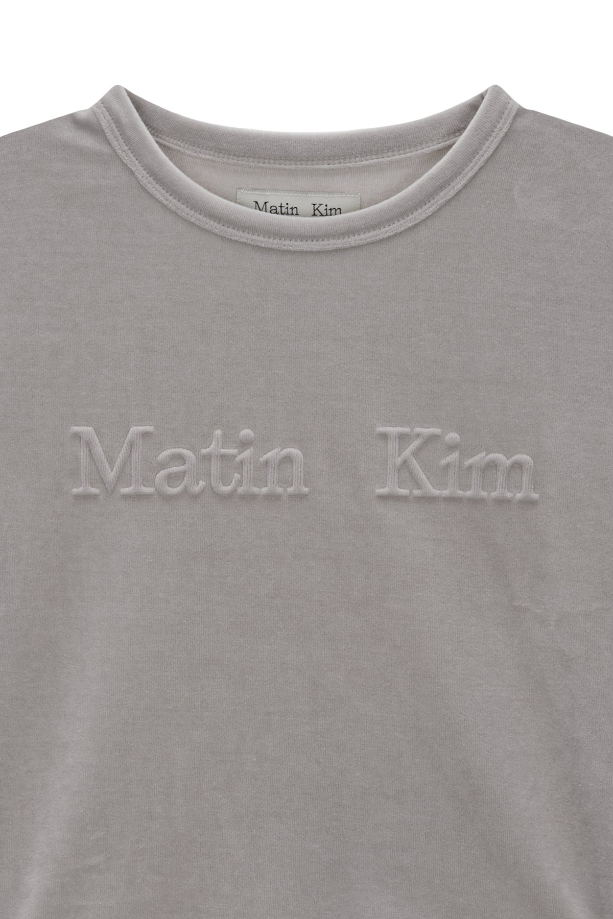 Matin Kim - Logo Emboss Velvet Crop Top (Light Grey) product image 3 | TRAB K-Fashion Australia