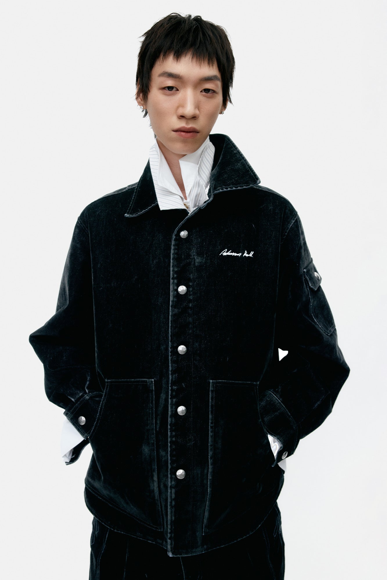 Andersson Bell - Padded Velvet Denim Shirt (Black) product image 3 | TRAB K-Fashion Australia