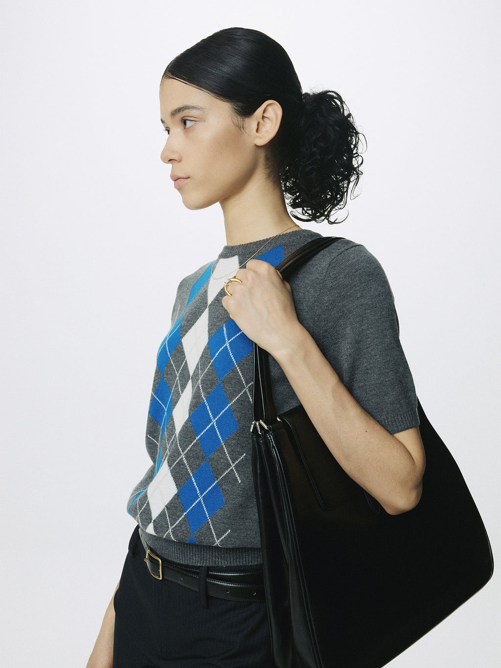 Tonywack - Superfine Wool Argyle Crew Neck Sweater (Grey Cobalt) product image 4 | TRAB K-Fashion Australia