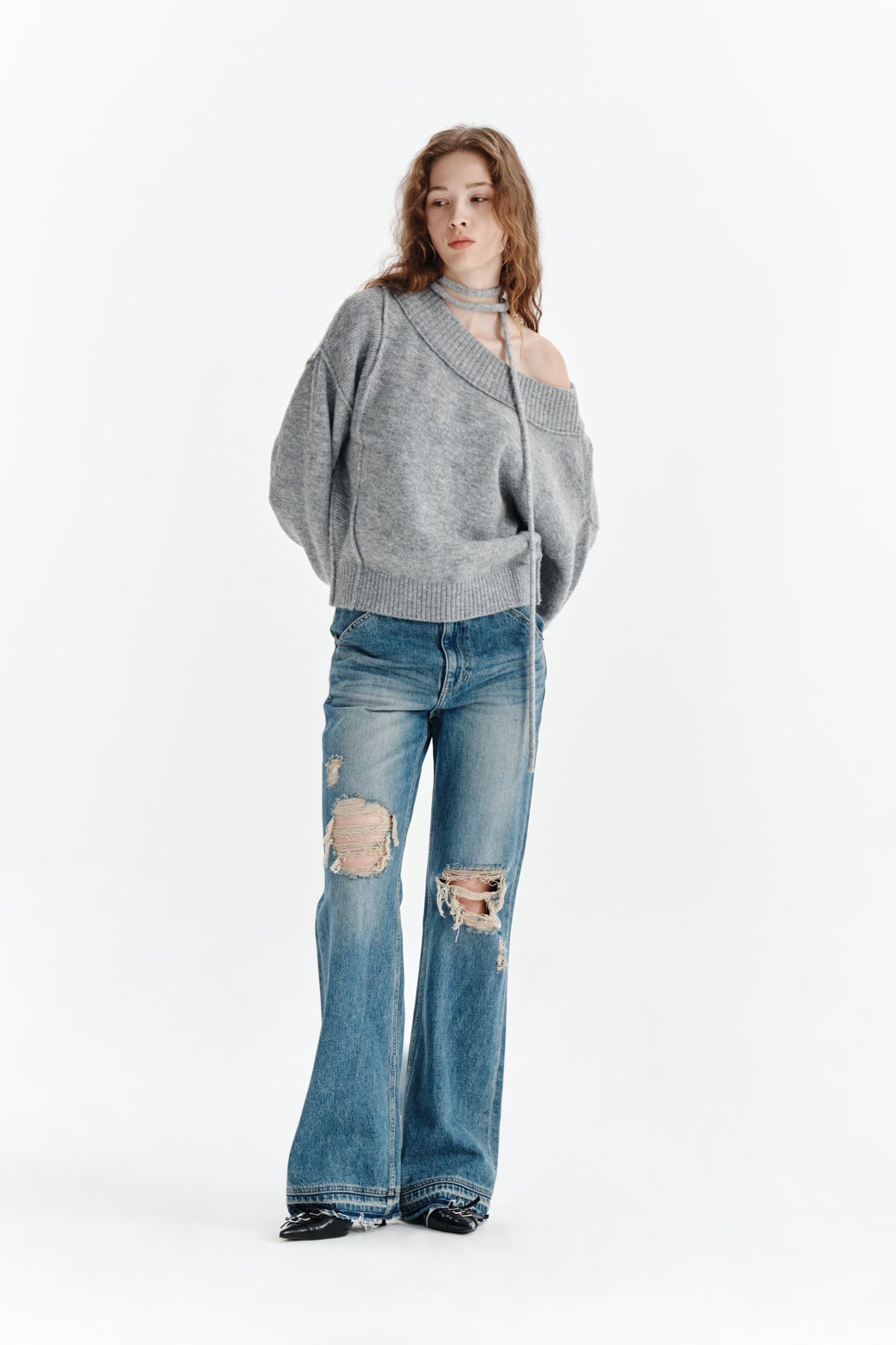 Matin Kim - Semi Boots Cut Damage Denim Pants (Blue) product image 9 | TRAB K-Fashion Australia