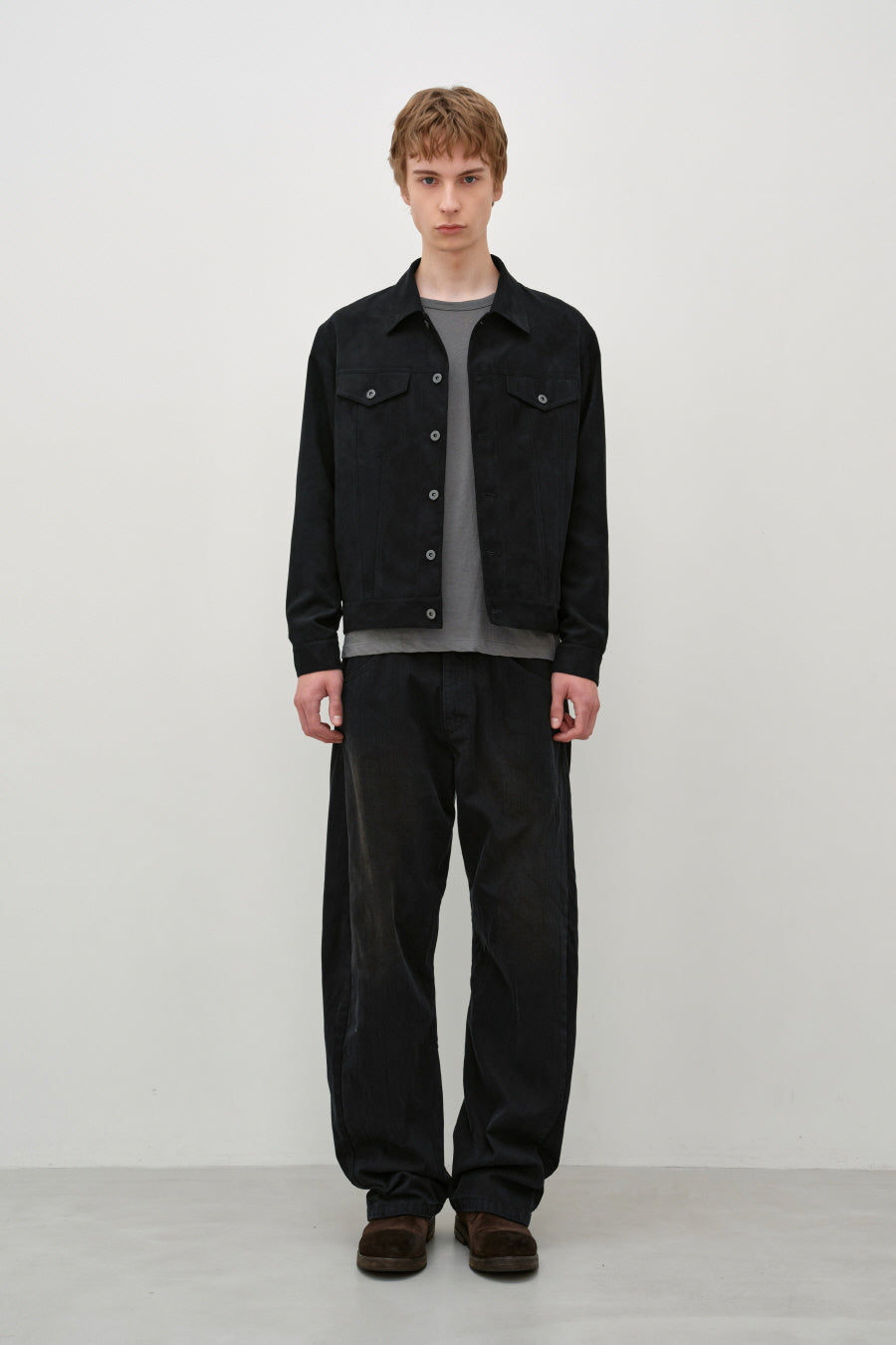 Insilence - Faux Suede Trucker Jacket (Black) product image 1 | TRAB K-Fashion Australia
