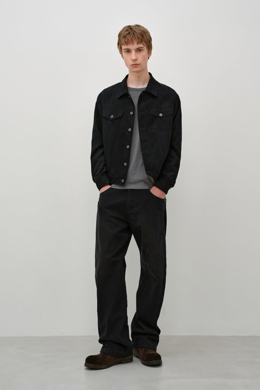 Insilence - Faux Suede Trucker Jacket (Black) product image 2 | TRAB K-Fashion Australia