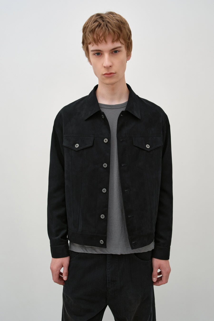 Insilence - Faux Suede Trucker Jacket (Black) product image 3 | TRAB K-Fashion Australia