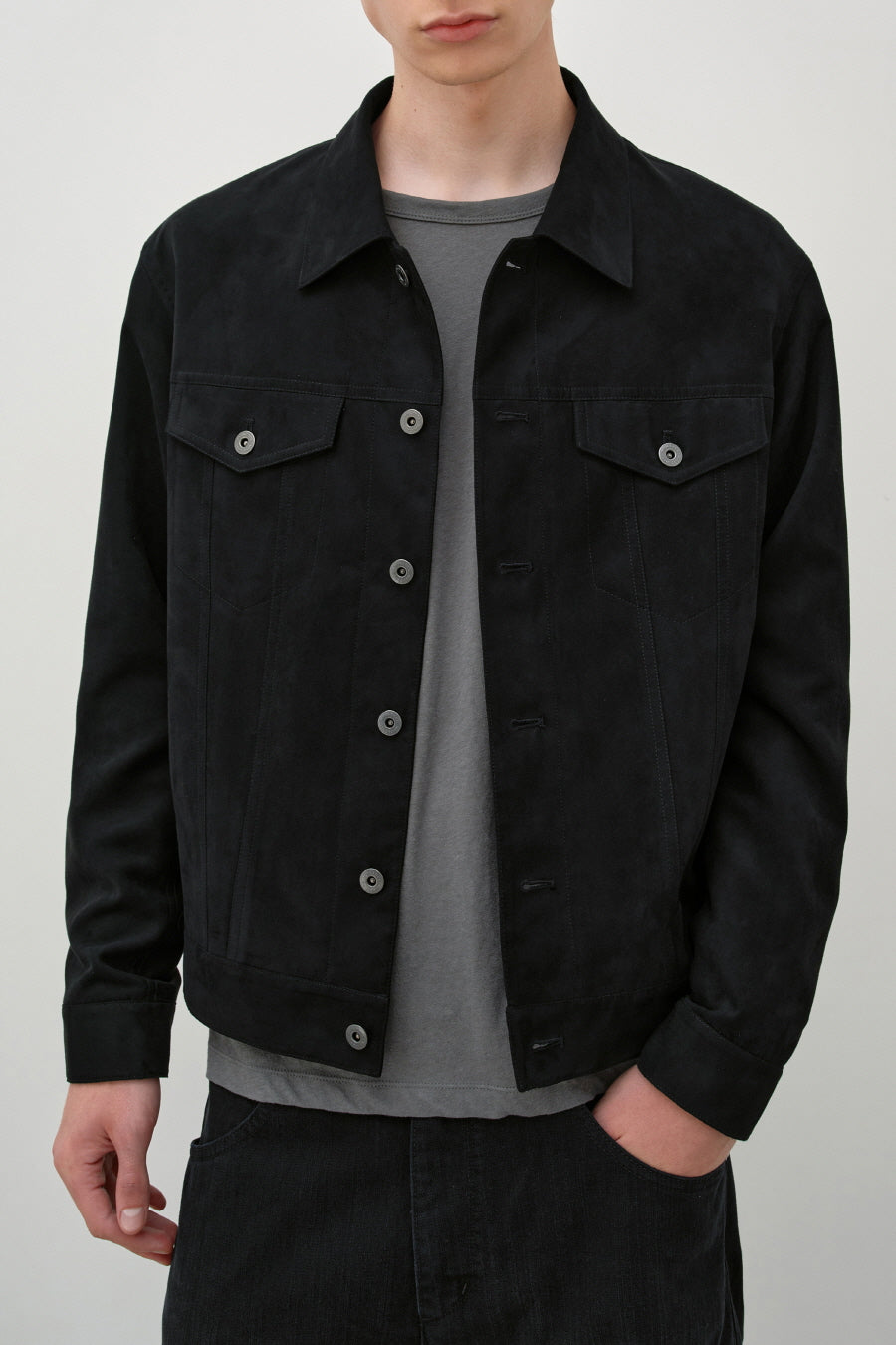 Insilence - Faux Suede Trucker Jacket (Black) product image 4 | TRAB K-Fashion Australia