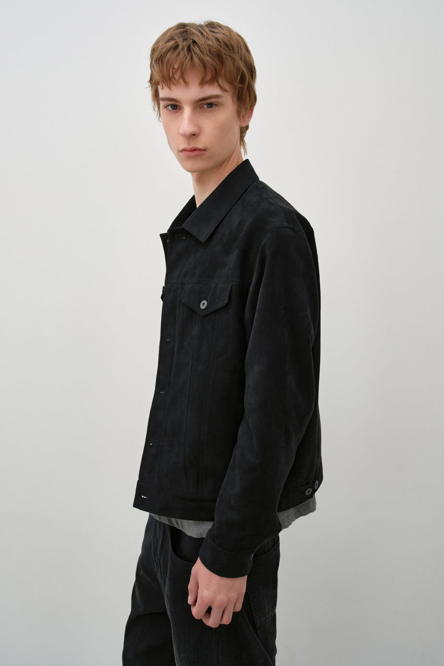 Insilence - Faux Suede Trucker Jacket (Black) product image 6 | TRAB K-Fashion Australia