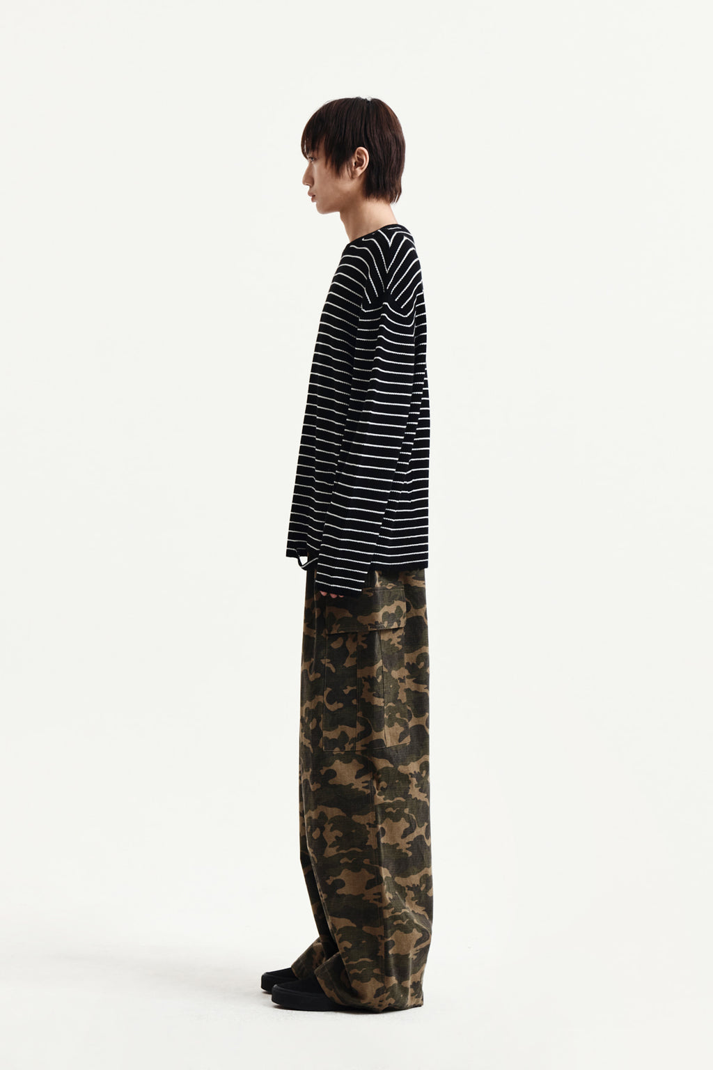Matin Kim - Stripe Damaged Loose Pullover (Black) product image 11 | TRAB K-Fashion Australia