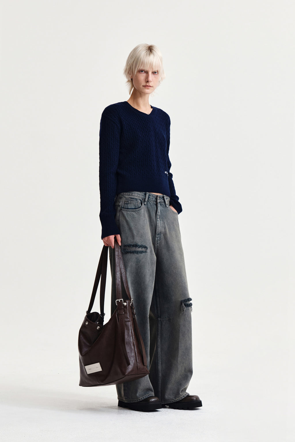 Matin Kim - Shiny Cable Pullover (Navy) product image 8 | TRAB K-Fashion Australia