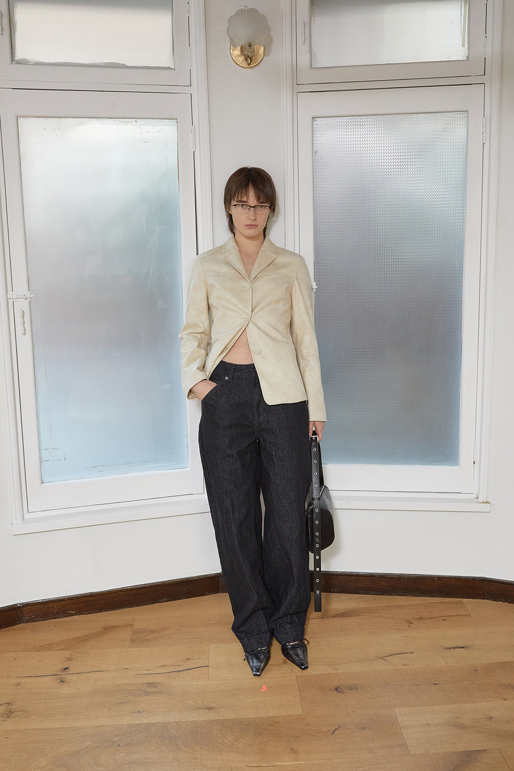 Matin Kim - Stitch Point Crinkle Denim Pants (Black) product image 11 | TRAB K-Fashion Australia