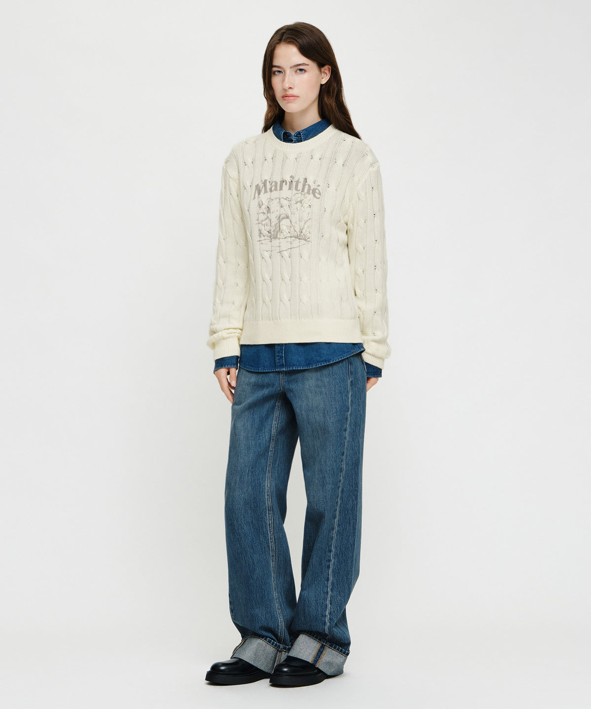 Marithe & Francois Girbaud - [Pre-order – Ships 7 Oct] Semi-wide Turn Up Denim Pants (Blue) product image 5 | TRAB K-Fashion Australia